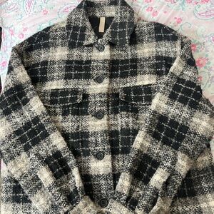 Banana Republic Black and Taupe Plaid Shacket